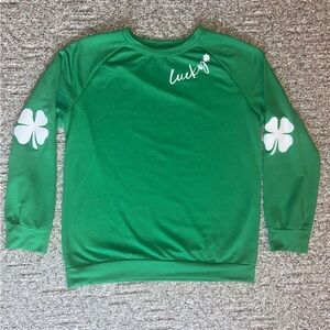 Green Lucky Sweatshirt with Shamrock Design on both arms -M